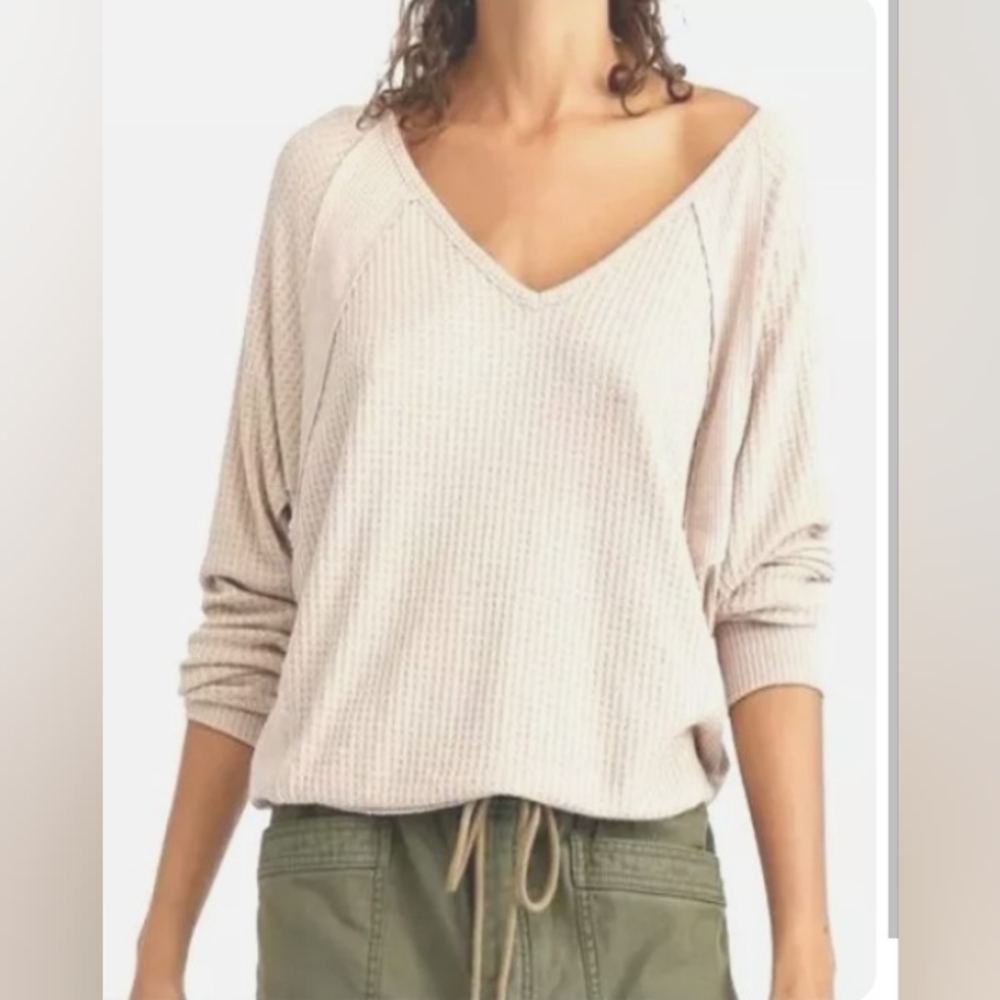 Free People, NWT, Santa Clara, Waffle Knit Top, Alabaster (Ivory) Sizes Med & XS - Picture 2 of 4